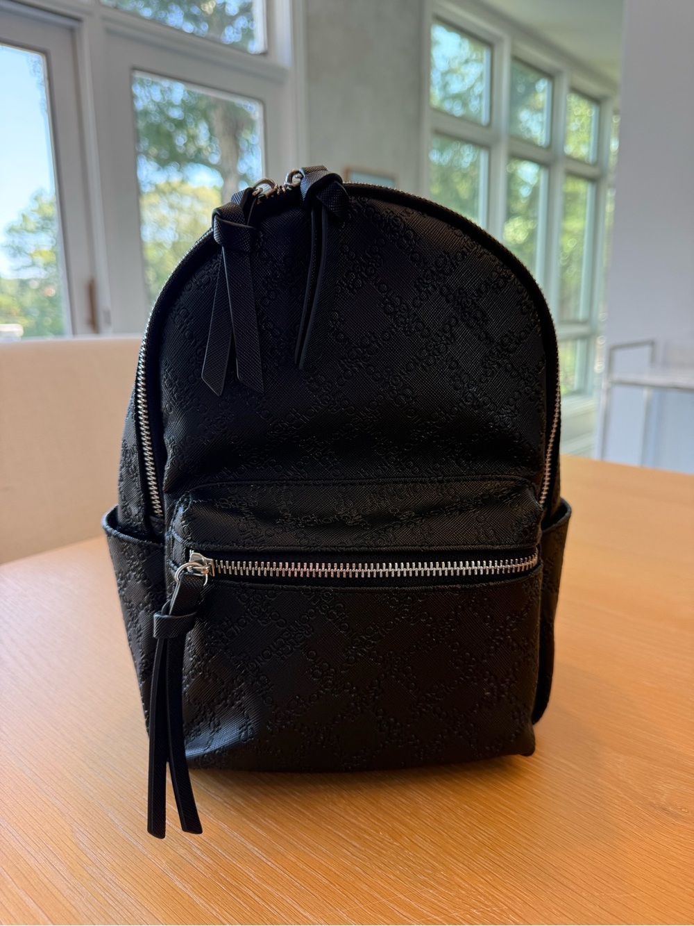 French Connection Black Mini Embossed Logo Backpack (Leather)
